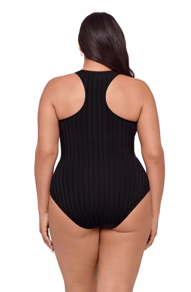 S3 Apparel Wide Rib Snap High Neck One Piece Swimsuit, Alternate, color, Onyx Black Wide Rib