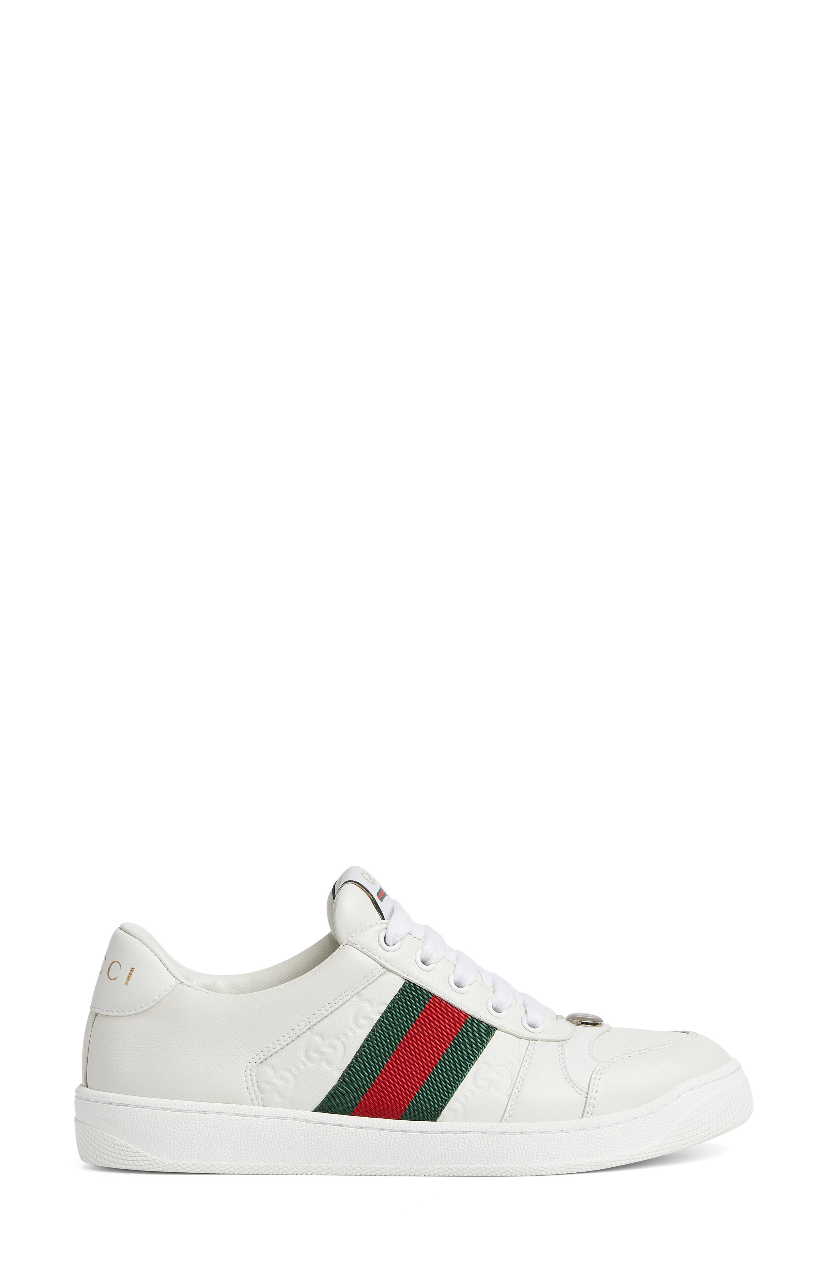 Gucci Screener Low Top Leather Sneaker, Alternate, color, Great White/ Vrv