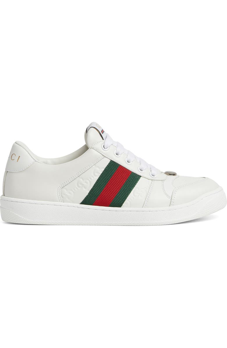 Gucci Screener Low Top Leather Sneaker, Alternate, color, Great White/ Vrv