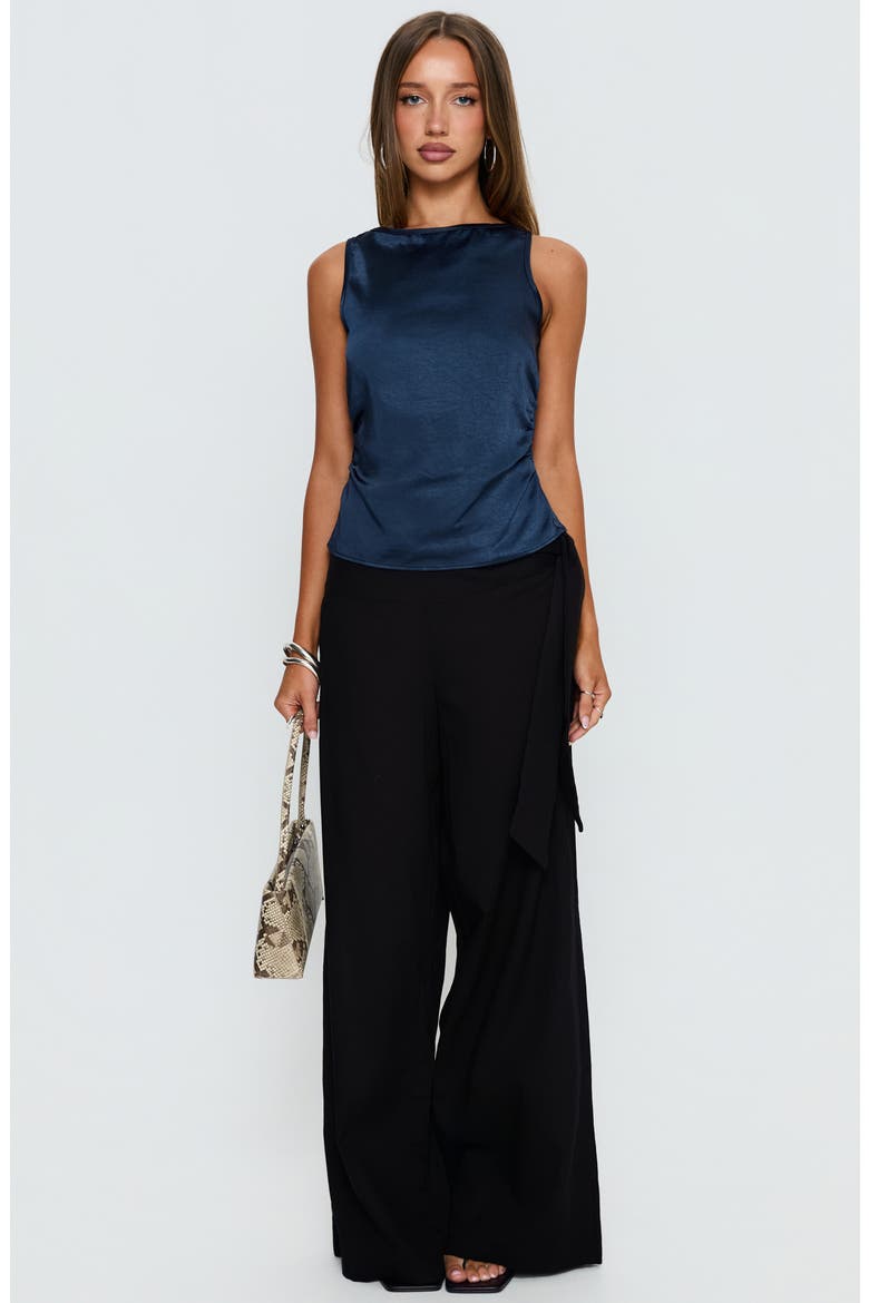 Jennisa Backless Satin Top, Alternate, color, NAVY