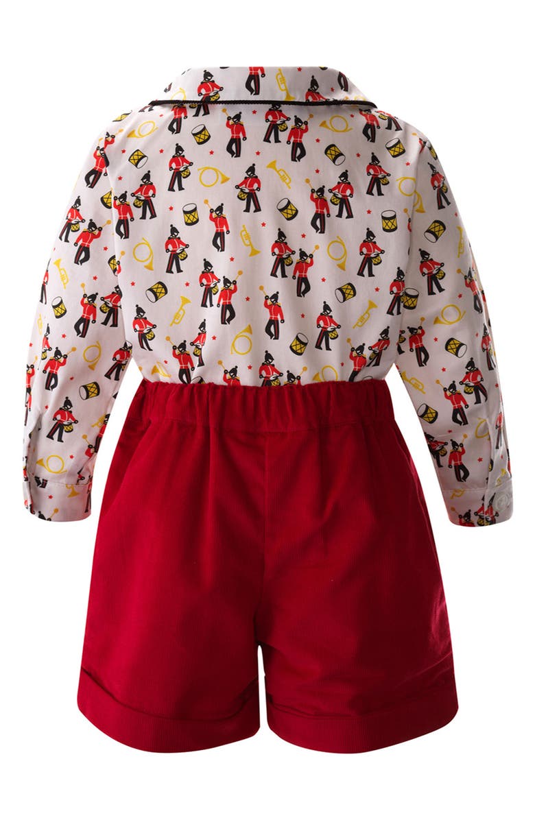 Rachel Riley Nutcracker Print Cotton Button Up-Shirt & Corduroy Shorts Set, Alternate, color,