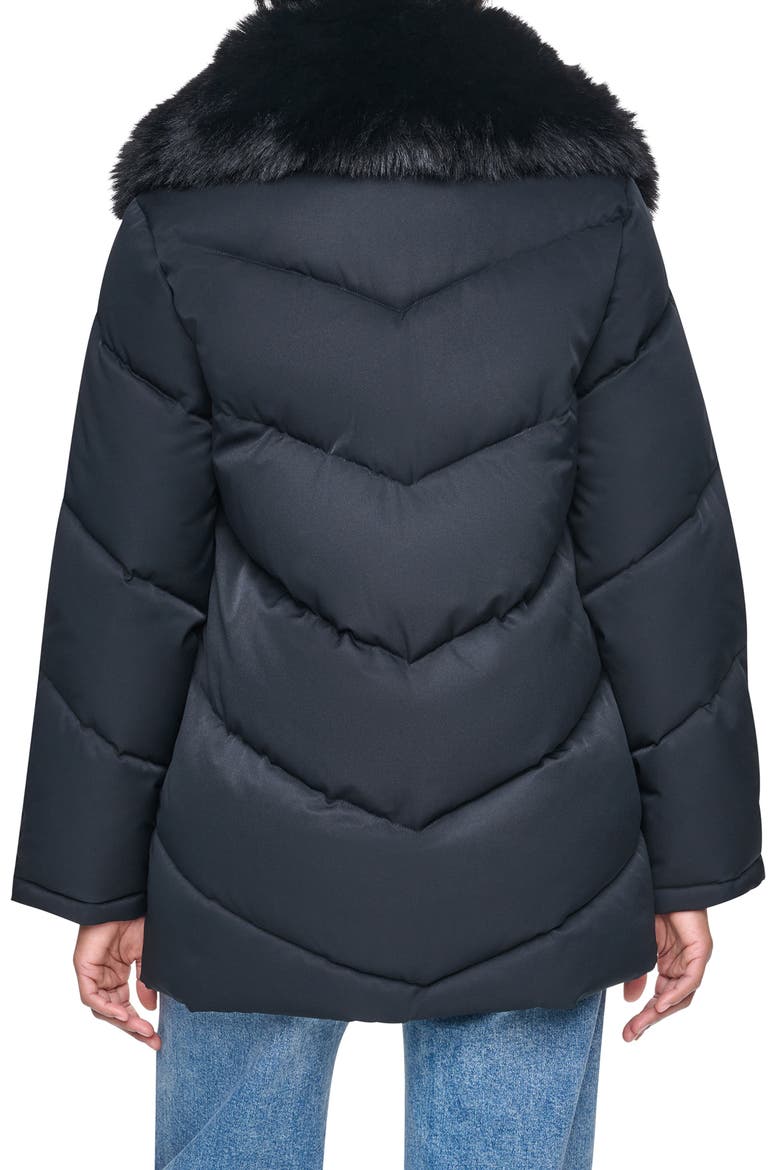 Water Resistant Puffer Jacket with Removable Faux Fur Collar, Alternate, color, BLACK