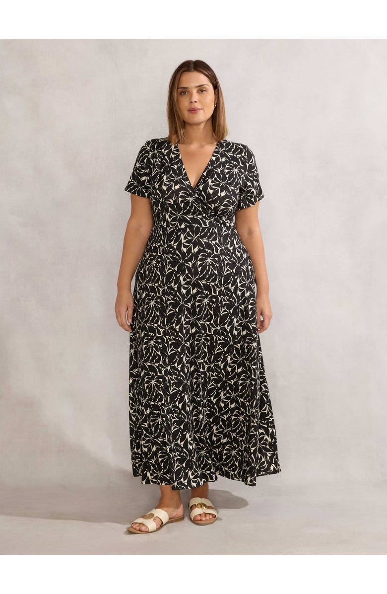 Live Unlimited Print Short Sleeve Maxi Wrap Dress, Main, color, Black