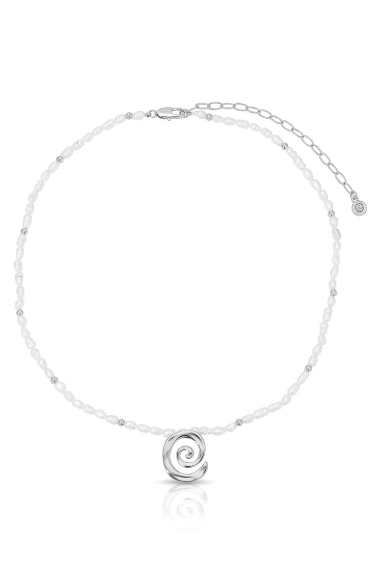 Ettika Aura Swirl Pendant Freshwater Pearl Necklace, Main, color, Silver