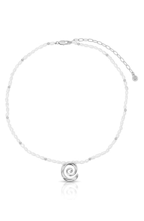 Aura Swirl Pendant Freshwater Pearl Necklace