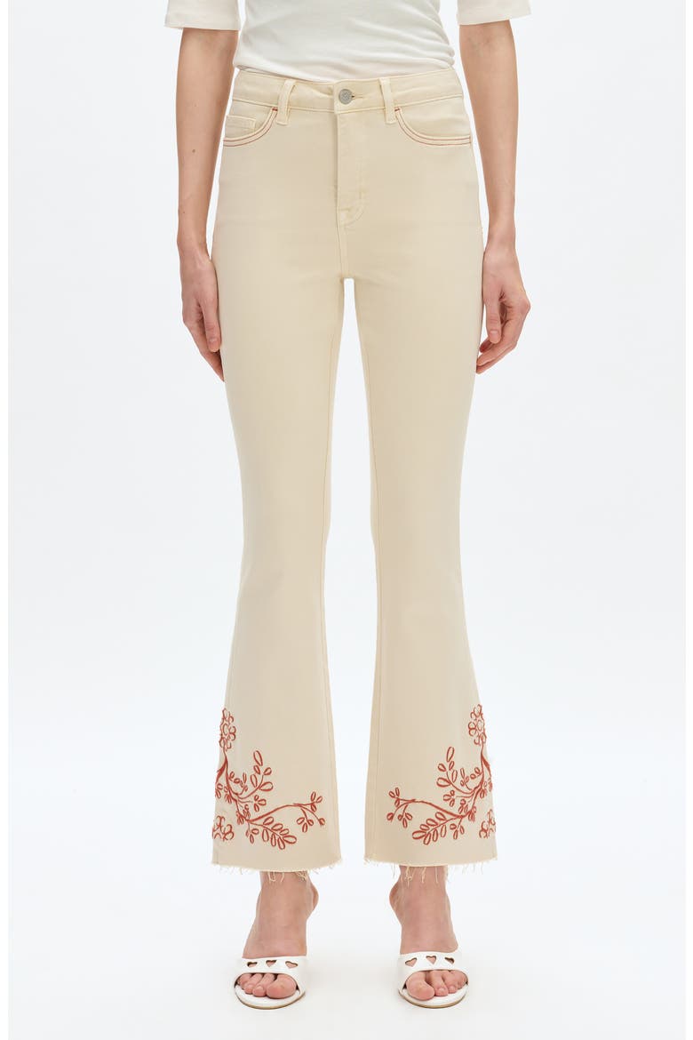 Embroidered High Waist Bootcut Jeans, Main, color, OFF WHITE
