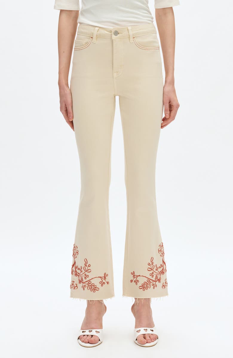 Bayeas Embroidered High Waist Bootcut Jeans, Main, color, Off White