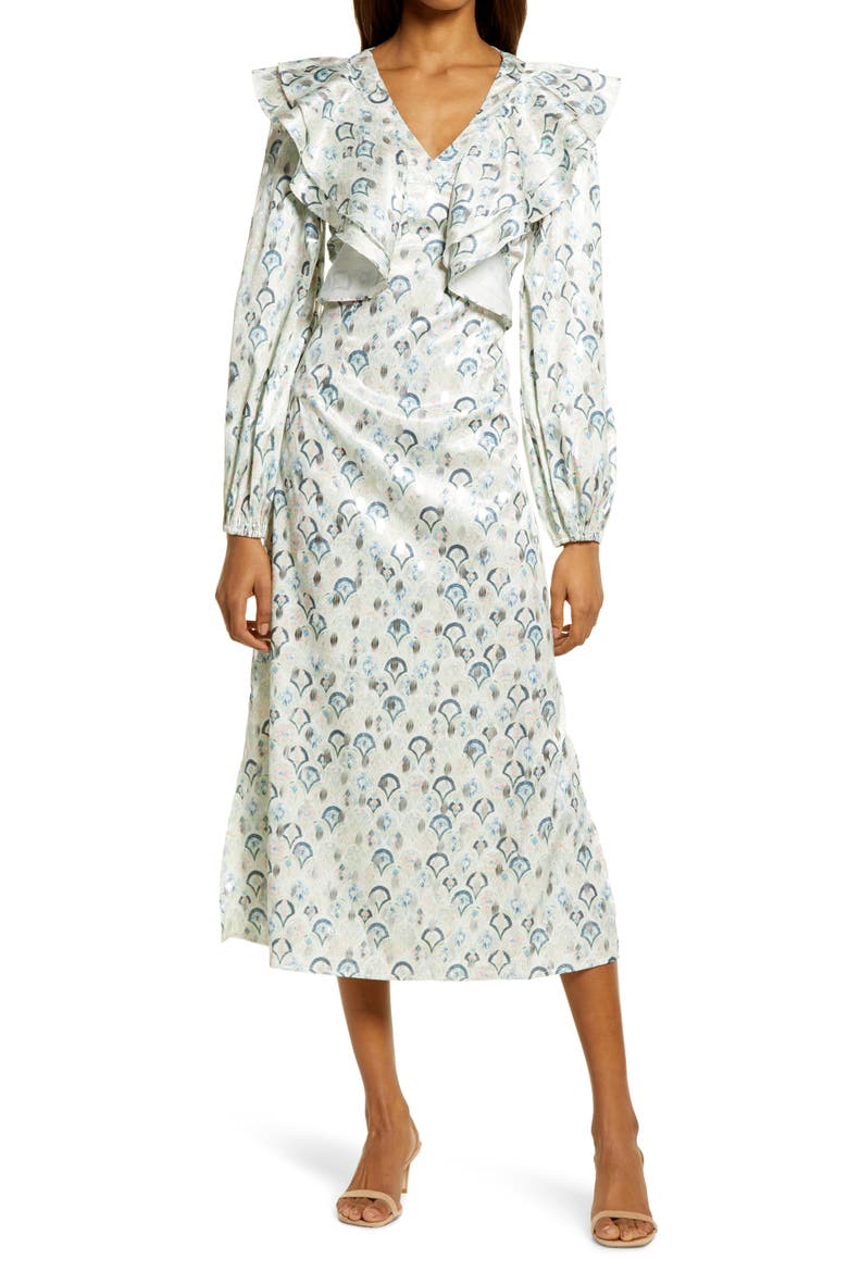 Marble Happy Long Sleeve Dress, Main, color, BLUE