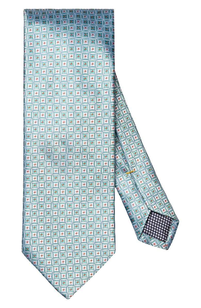 Eton Geometric Silk Jacquard Tie, Main, color, Medium Green