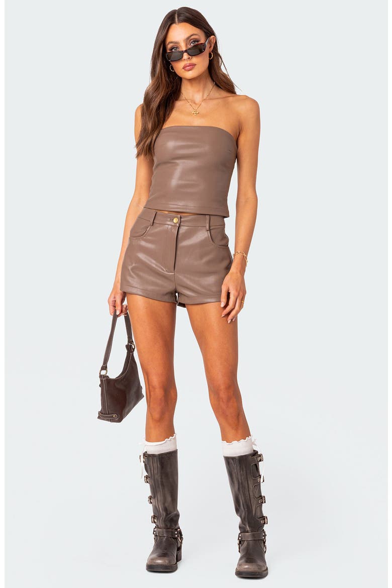 Martine Faux Leather Tube Top, Alternate, color, BROWN