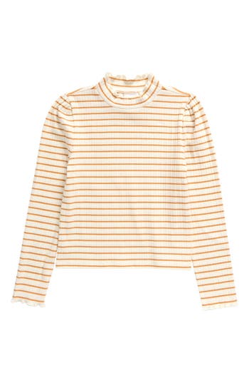 Nordstrom Kids' Metallic Mock Neck Top In Ivory Egret- Gold Luxe Stripe