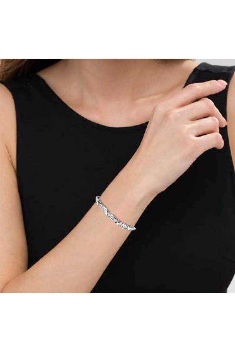 Silver 1/10 Cttw Diamond X Link Bolo Bracelet, Alternate, color, White