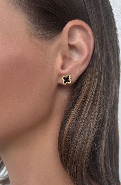 Adornia 14k Gold Plated Fluted Edge Black Clover Stud Earrings In Gold