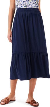 NZT by NIC+ZOE Tiered Cotton Blend A-Line Midi Skirt