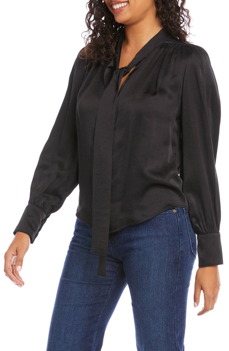 Karen Kane Tie Neck Satin Blouse, Alternate, color,