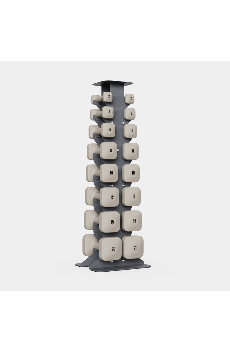 WeGym SafeGrip Dumbbells Full Set with Dark Rack, Main, color, Sandstone