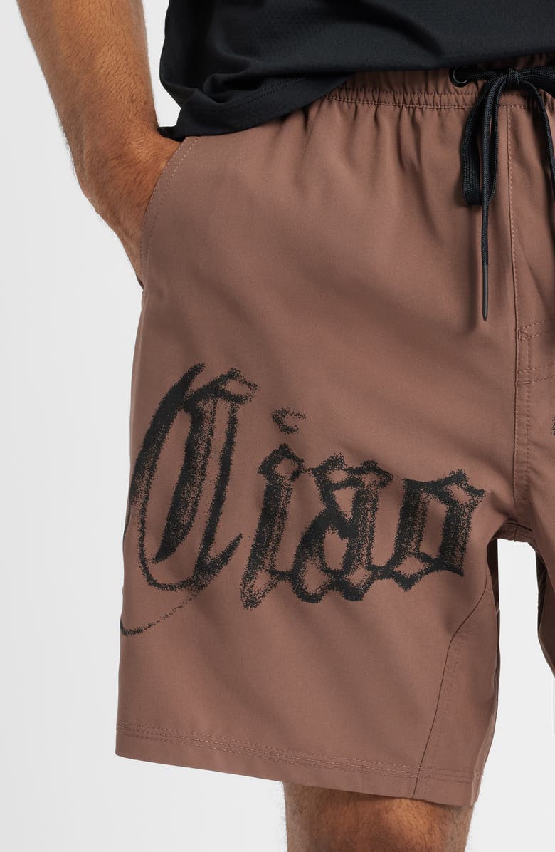 SANTO STUDIO Tempo Ciao Bella Tech Performance Drawstring Shorts, Alternate, color, Espresso