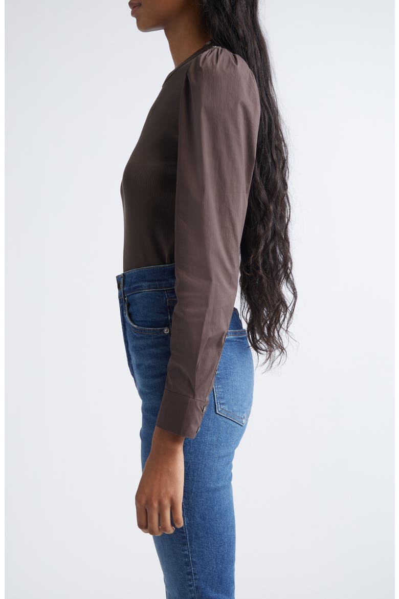 Fersia Mixed Media Long Sleeve Top, Alternate, color, DARK UMBER