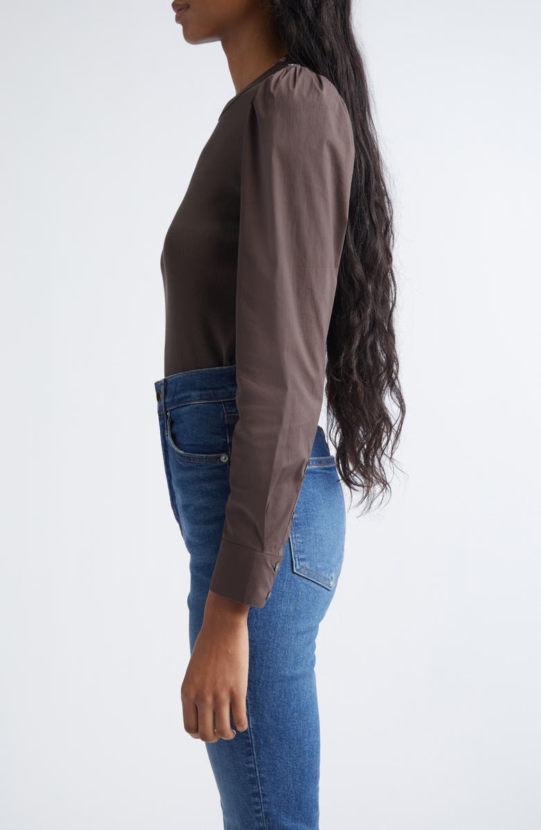 Veronica Beard Fersia Mixed Media Long Sleeve Top, Alternate, color, Dark Umber