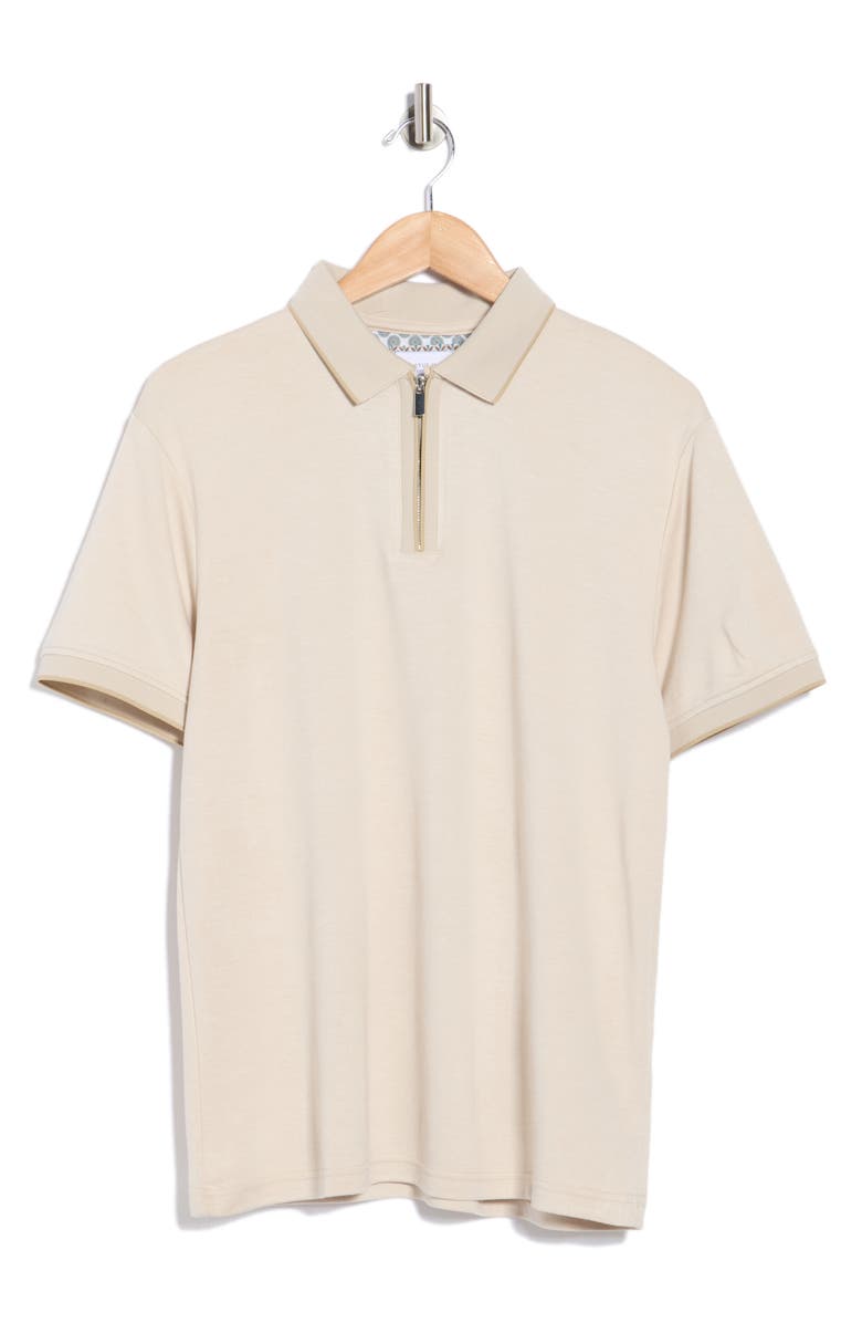 DENIM AND FLOWER Tipped Quarter Zip Knit Polo, Alternate, color, Sand