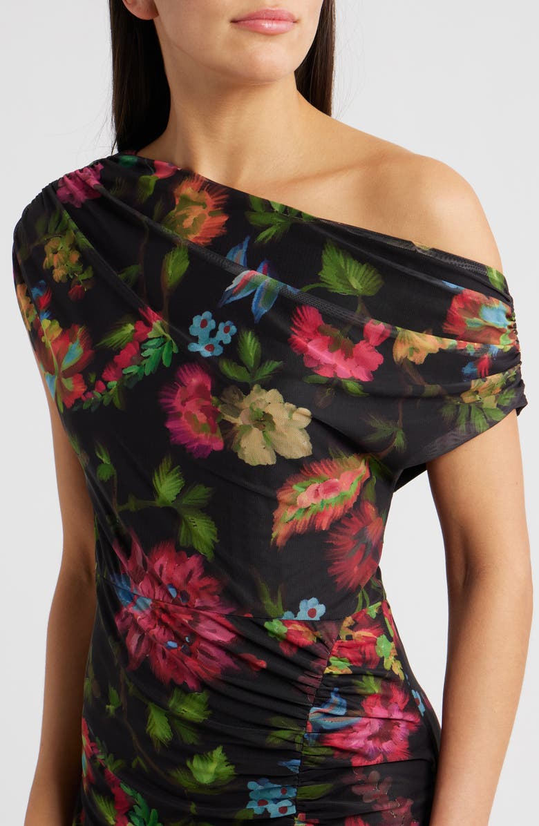 Vince Camuto Floral One-Shoulder Mesh Maxi Dress, Alternate, color, Black