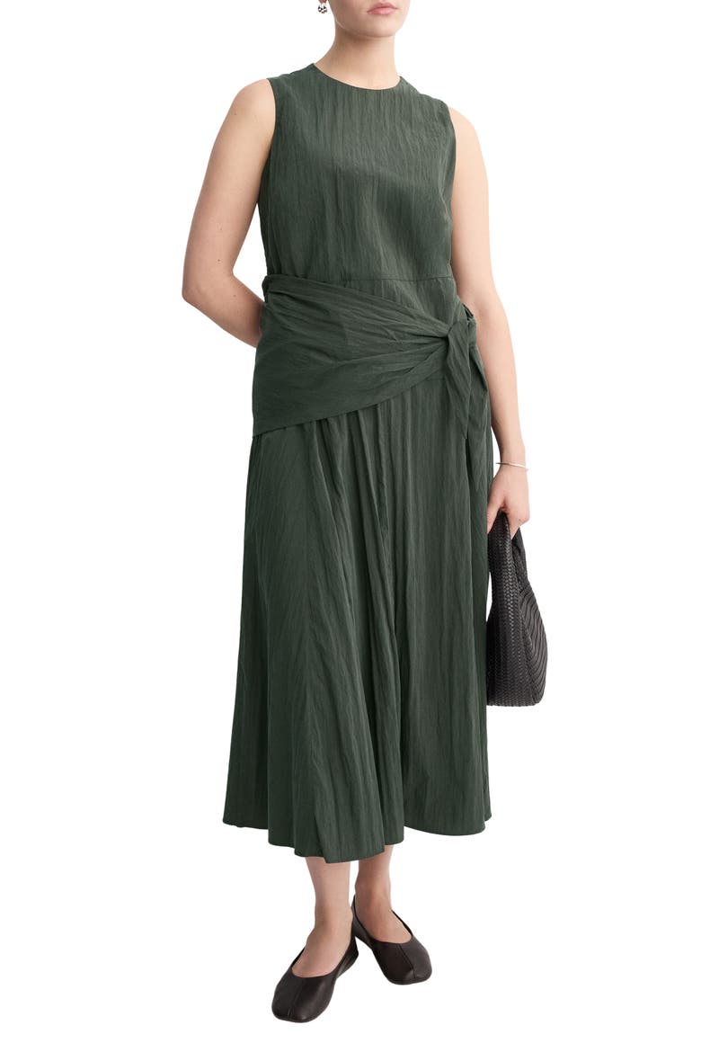 Sleeveless Sash Tie Dress, Main, color, KHAKI GREEN