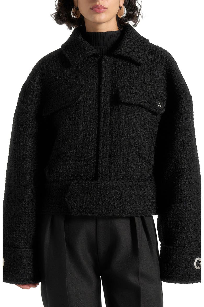 Naela Boxy Tweed Jacket With Cuff Detail, Main, color, Black