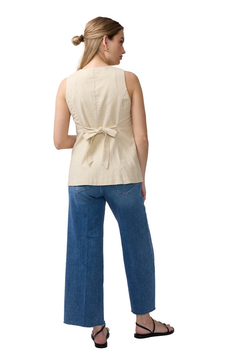 Sleeveless V-Neck Linen Maternity Vest, Alternate, color, Oat