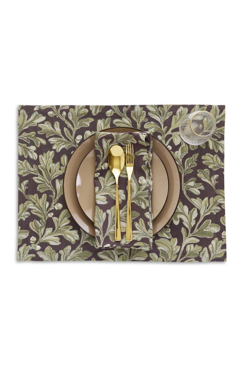 Linen Dinner Napkins Set of 4, 20 x 20" - Fallen Leaves, Alternate, color, Green and Brown