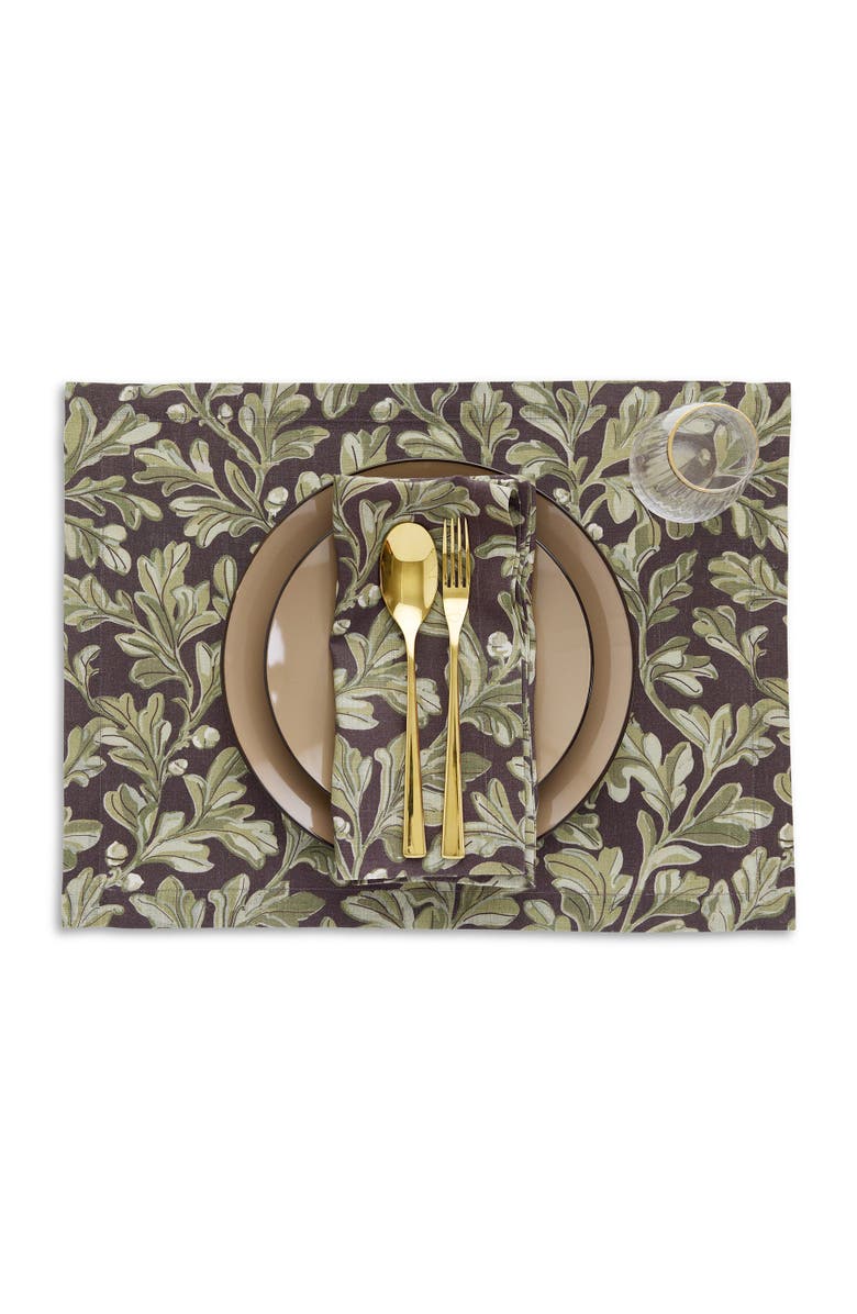 Solino Home Linen Dinner Napkins - Fallen Leaves, 20" x 20", Alternate, color, Green And Brown