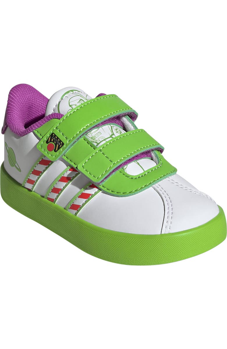 adidas Kids' Disney Buzz Court Sneaker, Main, color, Footwear White/ Solar Green