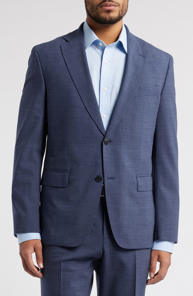 BOSS Huge Slim Fit Mélange Stretch Wool Suit, Alternate, color, Medium Blue