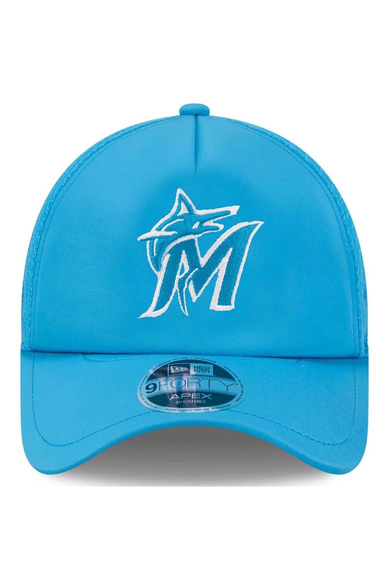 Men's New Era Blue Miami Marlins 2026 Batting Practice Apex 9FORTY Adjustable Trucker Hat, Alternate, color, Blue