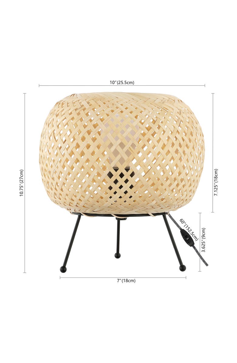 JONATHAN Y Palma Bohemian Rustic Iron/Rattan LED Mini Table Lamp with Smart Bulb, Alternate, color, Light Brown/Black
