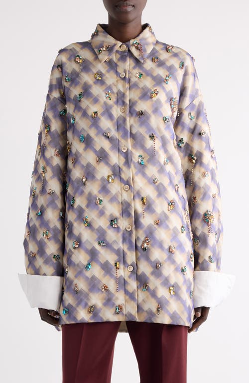 Dries Van Noten Cartan Crystal Embellished Oversize Shirt In Gray