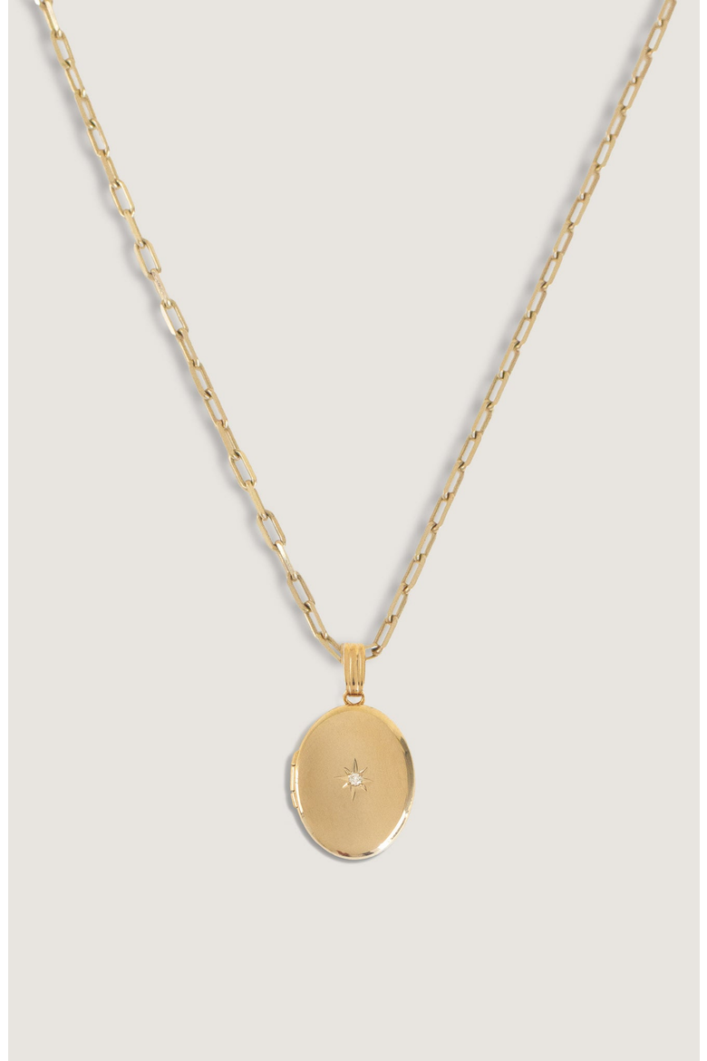 Maison Oval Locket Necklace Diamond, Main, color, Gold - Micro Rolo Chain