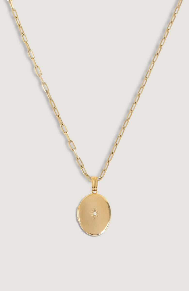 Kinn Maison Oval Locket Necklace Diamond, Main, color, Gold - Micro Rolo Chain