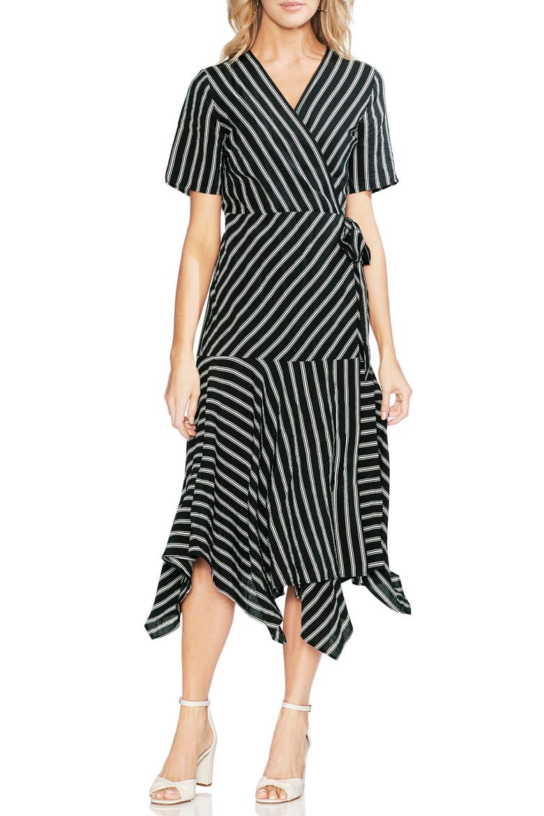 Playful Stripe Wrap Dress, Main, color, RICH BLACK