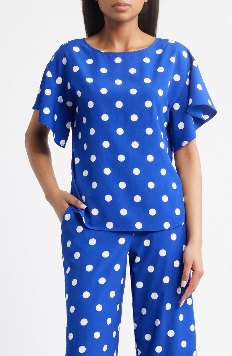 Anne Klein Print Flutter Sleeve Top, Main, color, 