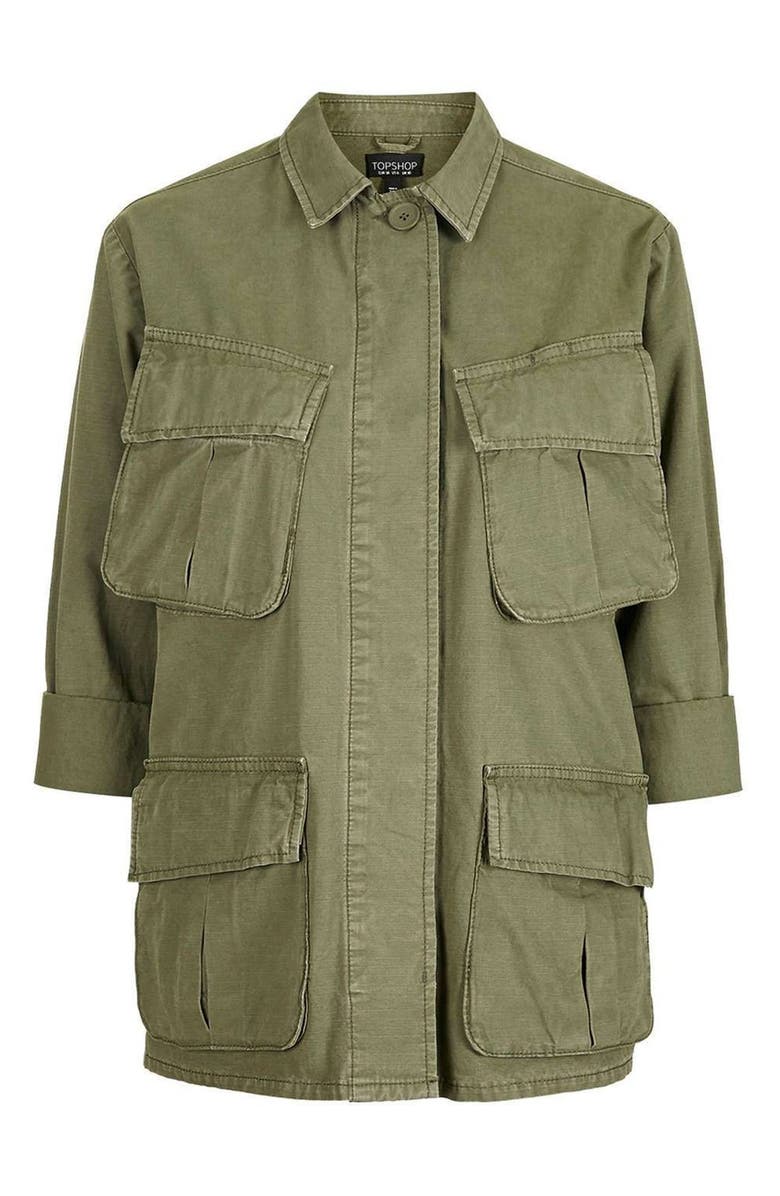 Topshop Oversize Army Shirt Jacket, Alternate, color, 