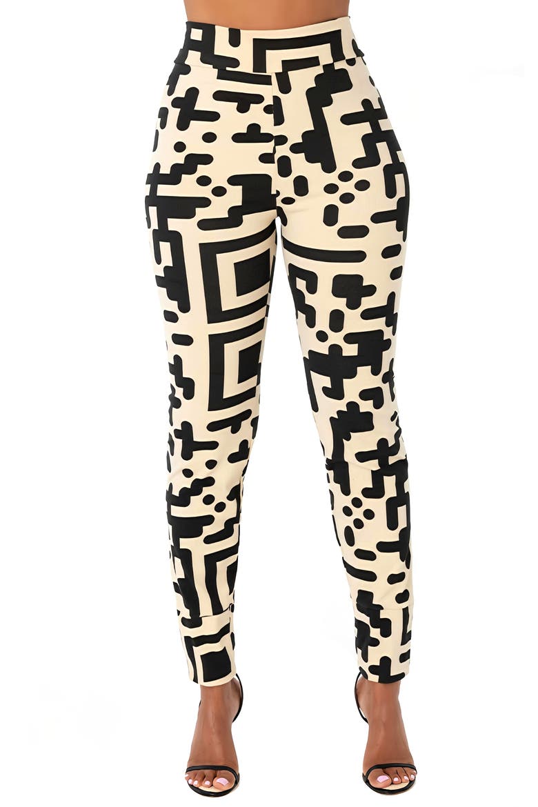 QR Code Abstract Print Leggings, Main, color, CREAM