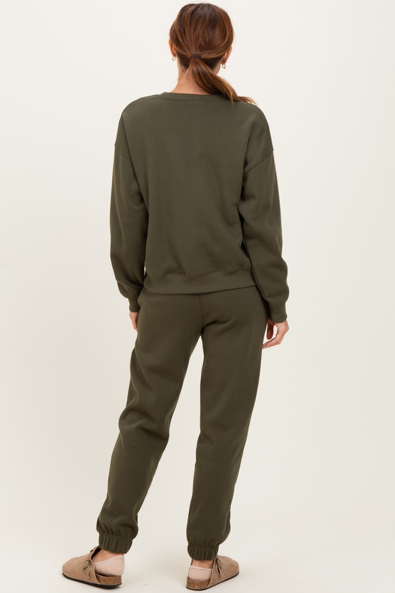 Fleece Long Sleeve Pullover & Jogger Set, Alternate, color, Olive Green