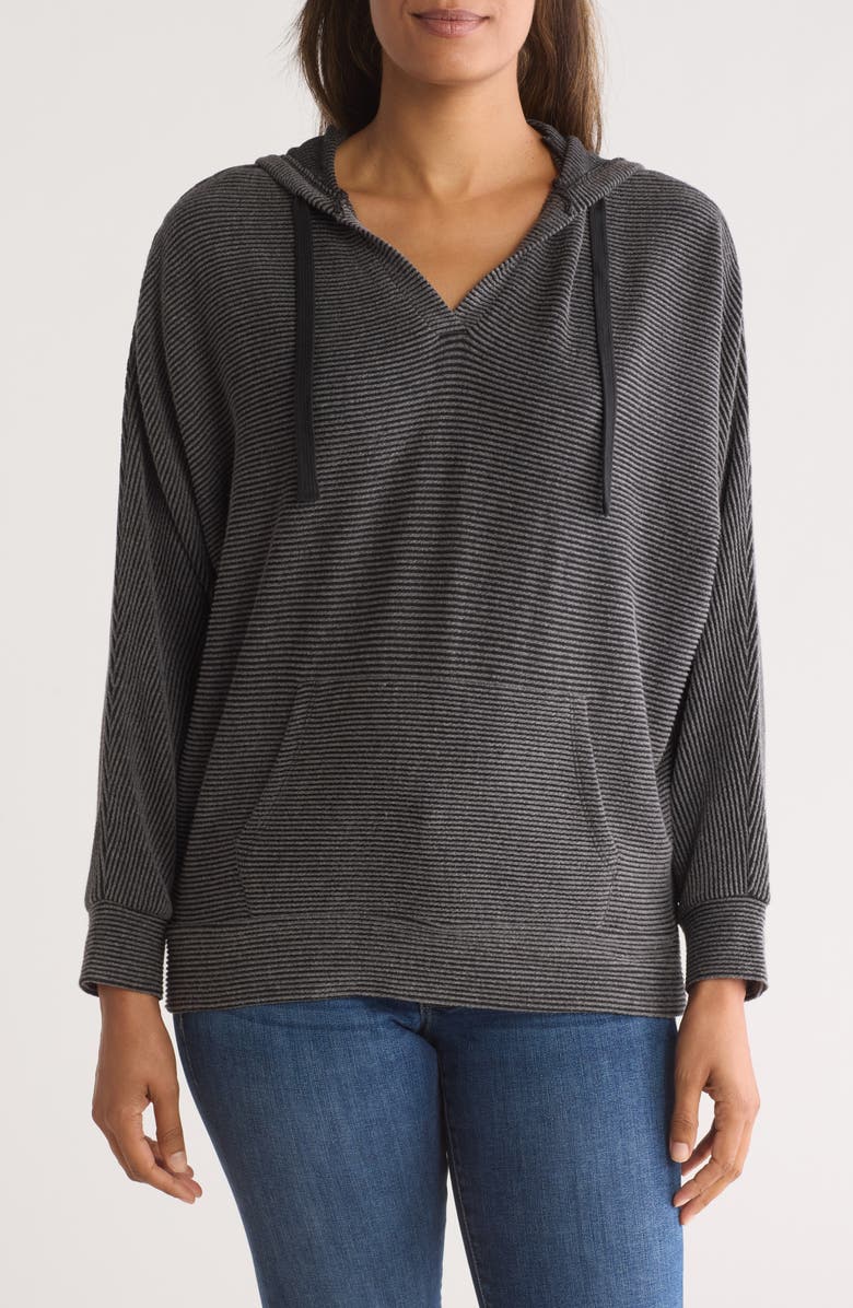 Bobeau Soft Rib Knit Hoodie, Main, color, Black