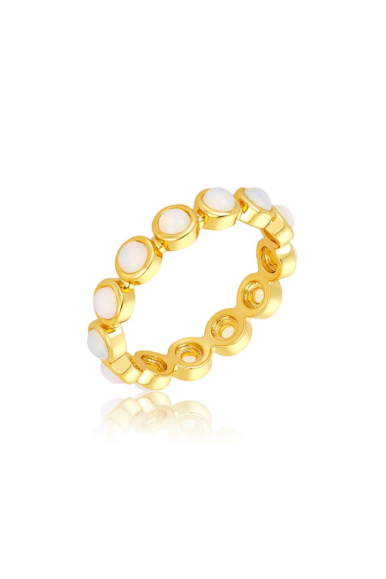 14K Gold Plated Imitation Opal Cabochon Eternity Ring, Main, color, WHITE