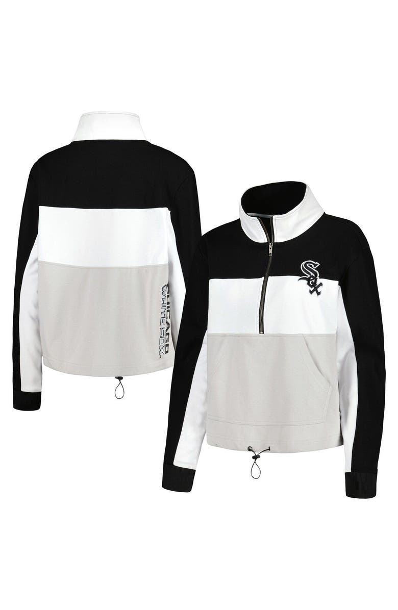 THE WILD COLLECTIVE Women's The Wild Collective Black/White Chicago White Sox Women's Colorblock 1/4 Zip Jacket, Main, color, Black