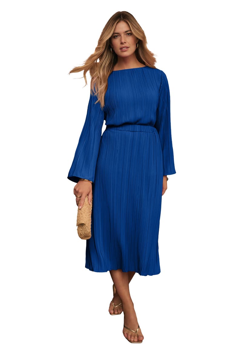 Plisse Midi Skirt, Main, color, DARK SAPPHIRE