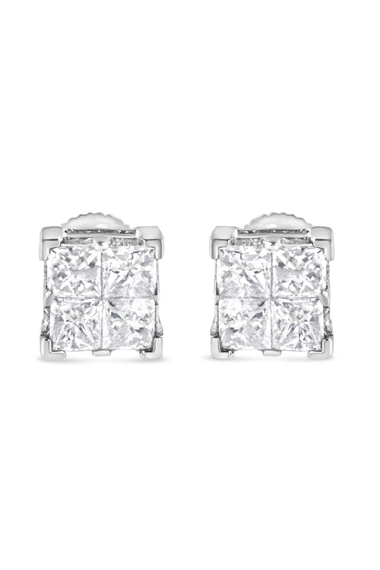 10K White Gold 3/4 Ct Invisible Princess Composite Square Stud Earrings, Alternate, color, White