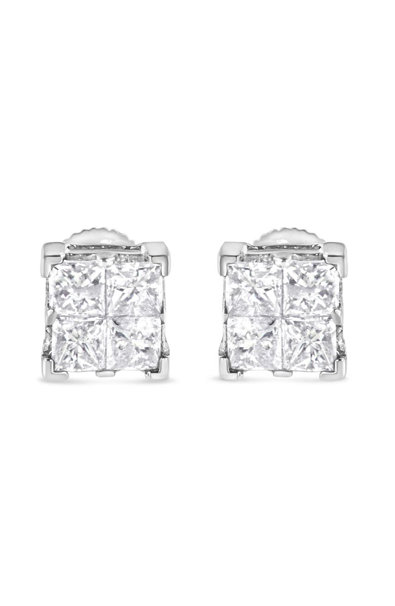Haus of Brilliance 10K White Gold 3/4 Ct Invisible Princess Composite Square Stud Earrings, Alternate, color, White