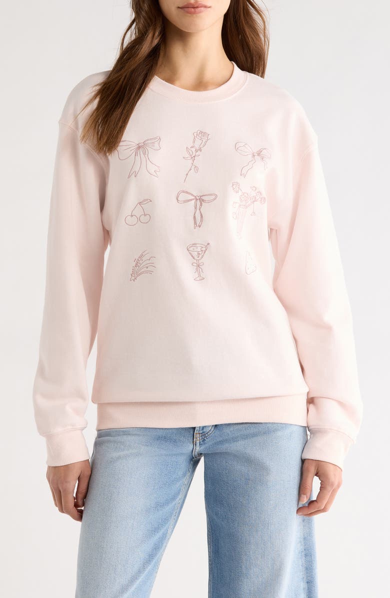 GOLDEN HOUR Embroidered Fleece Sweatshirt, Main, color, Mauve Morn
