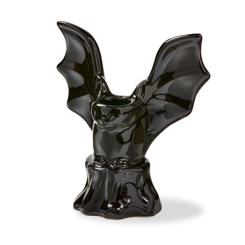 Black Ceramic Taper Candle Holder for Halloween Decor